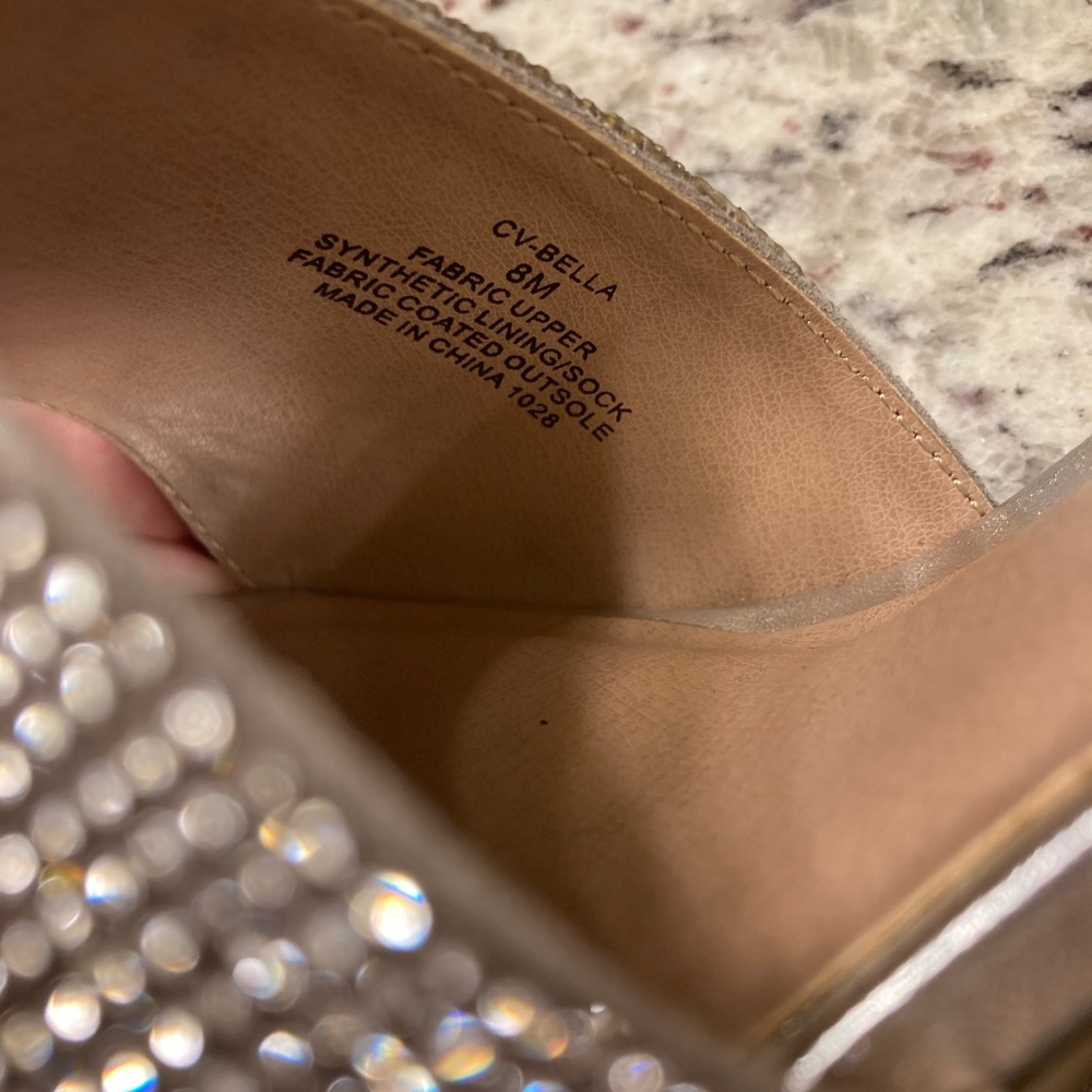 Chelsea & Violet Silver Rhinestone Block Heel Slides - Picture 3 of 3